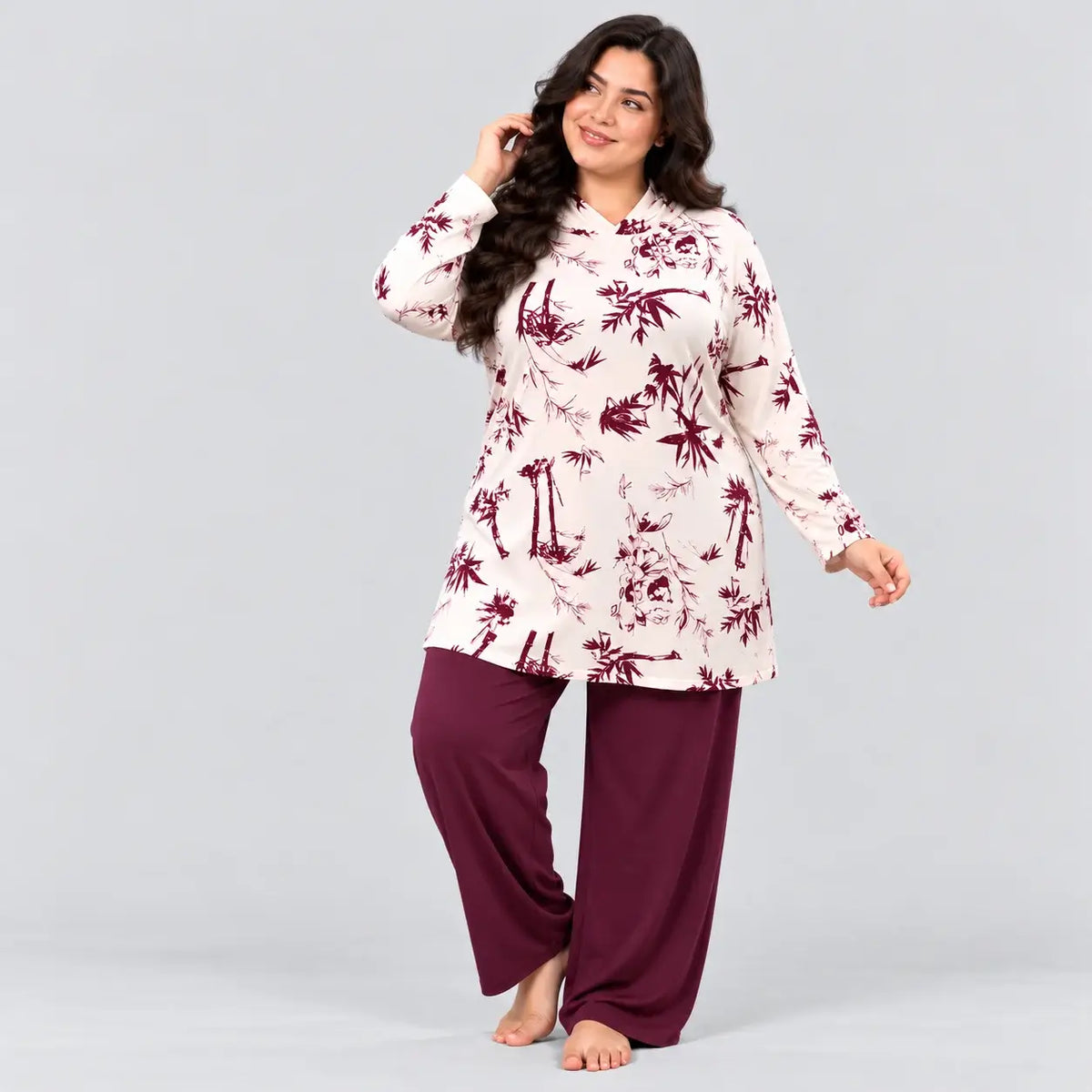 BURGUNDY FLORAL HOODED