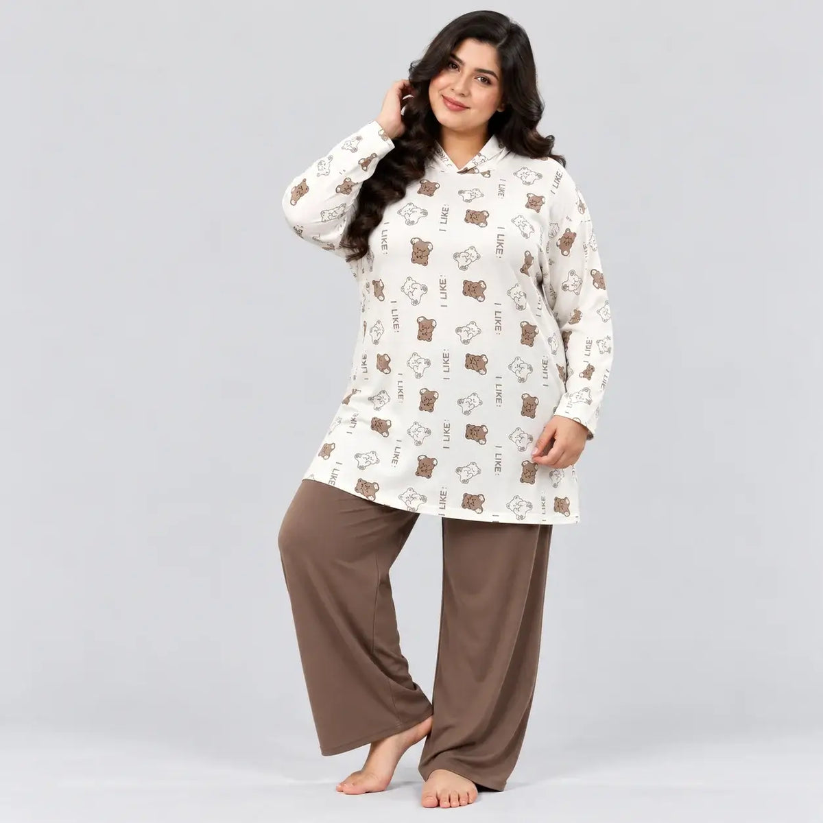 COFFEE TEDDY BEAR PRINT HOODED